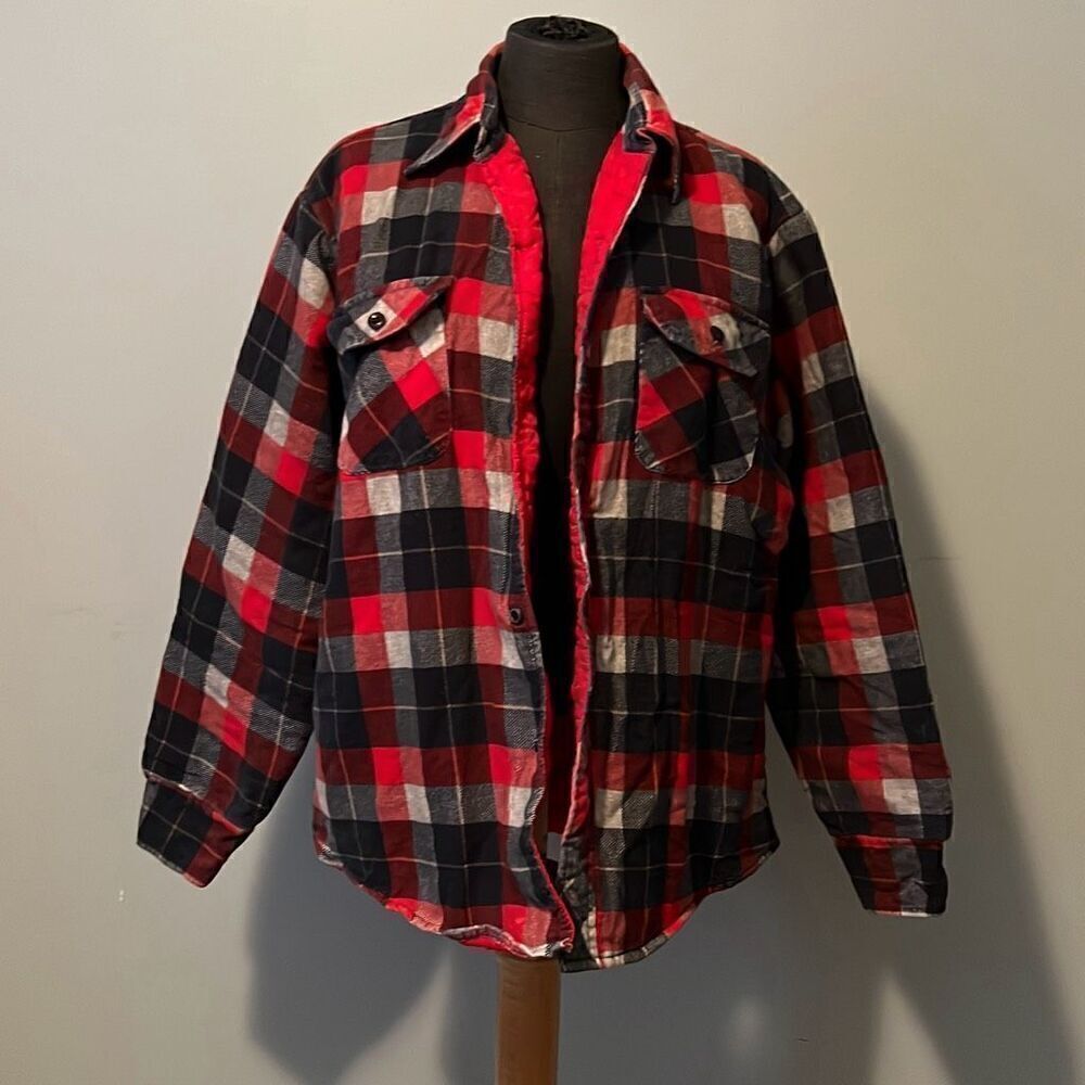 Woodland Men's Red & Black Plaid Long Sleeve Button Uo Flannel Jacket Size Large
